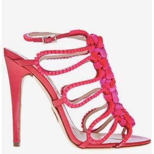 Roberto Cavalli Hot Pink Beaded, Braided Sandal Heels
